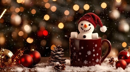 Obraz premium Generative AI brings forth a creative twist to traditional winter imagery with this hot chocolate scene.