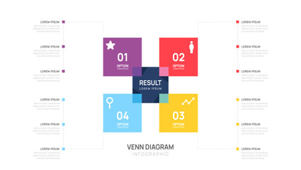 Infographic Venn diagram chart template.4 steps presentation with venn diagram elements vector illustration.