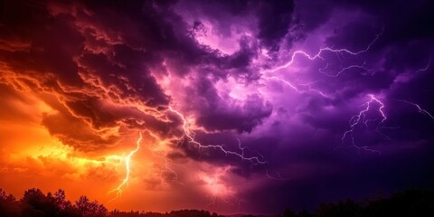 Fototapeta premium A mesmerizing lightning flash illuminates the night sky during a thunderstorm.