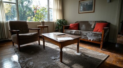 Cozy and inviting modern living room interior with plush furniture wood elements natural light and lush potted plants creating a warm comfortable