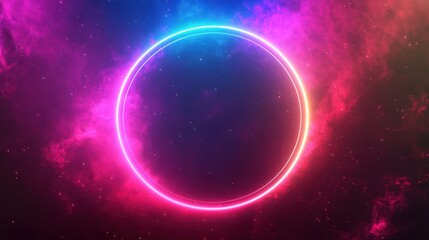 Obraz premium Abstract neon energy sphere showcasing vibrant particles and waves. 