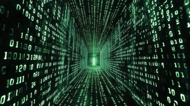 Programming code. Coding or Hacker background. Programming code icon made with binary code. Digital binary data and streaming digital code. Matrix background with digits 1.0. Vector Illustration.
