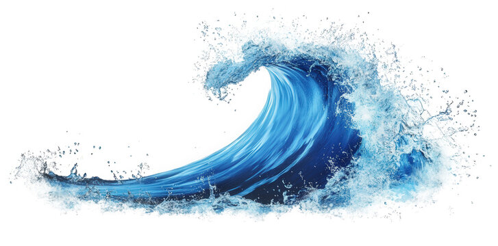 a powerful blue wave crashing against a transparent background. with splashes of water - Powered by Adobe