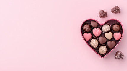 Delightful heart shaped chocolate box filled with assorted chocolates on pink
