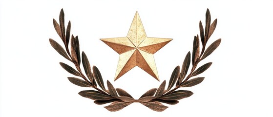 Golden star surrounded by laurel leaves.