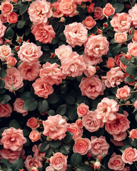 Fototapeta premium Collection of Light Pink Roses and Foliage