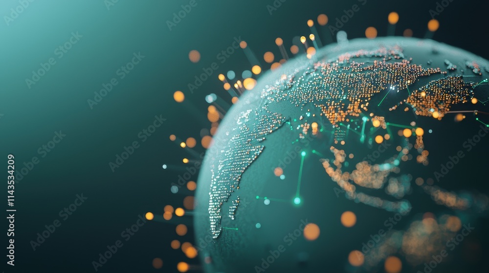 Aufkleber a futuristic, holographic globe with animated location pins pulsing with data streams, representing 
