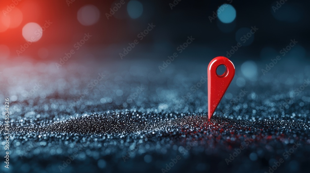 Poster a bold, red navigation arrow pointing right, combined with a location pin at its tail, guiding viewe
