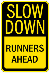 Track and field sign slow down, runners ahead