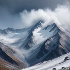 Contrasts of mountains, majestic snow-capped mountain peaks under dramatic skies