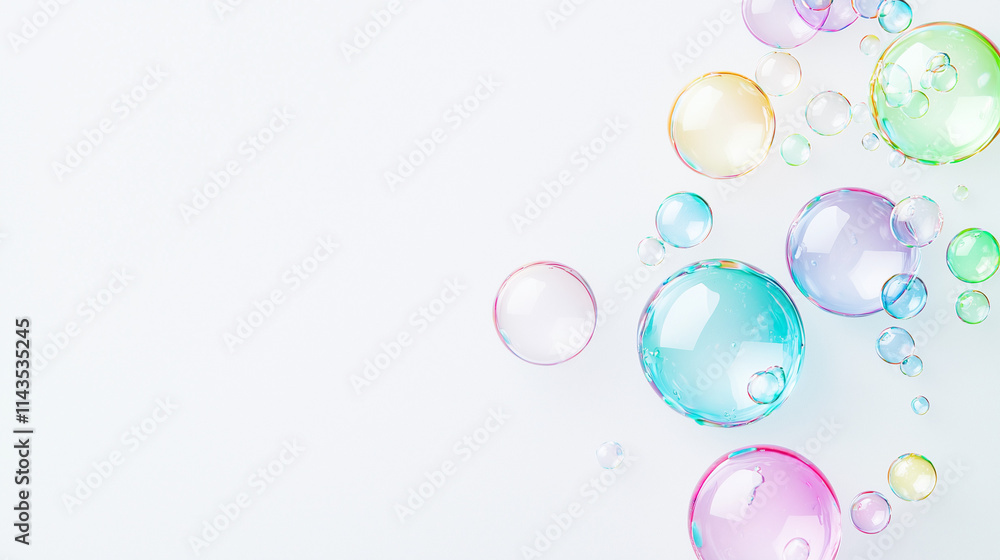 Poster dreamy bubbles: pastel-hued bubbles float in a whimsical display, creating a delicate and ethereal a