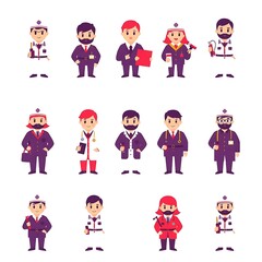 Fototapeta premium career representation,Job symbols, character art styles, diverse job illustrations, flat design occupations, cartoon job characters, professional character design, 
