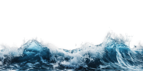 close-up of blue ocean waves crashing against a transparent background