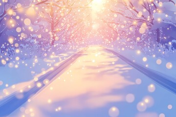 Serene Winter Landscape with Snow-Covered Road and Soft Light