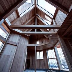 Obraz premium Interior of home under construction wood concrete design wood design concrete architecture wall floor modern