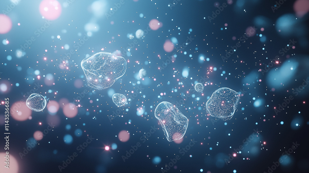 Poster celestial network: abstract digital art depicting a network of glowing, interconnected nodes in a da