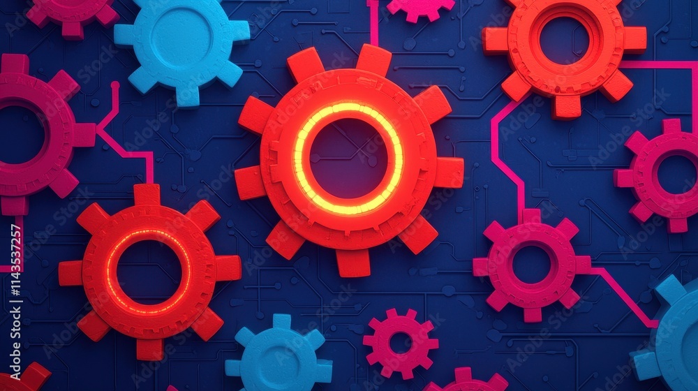 Aufkleber vibrant abstract gears with circuit patterns on deep blue background