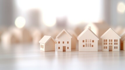 A collection of miniature wooden houses arranged on a surface, capturing a cozy and inviting atmosphere.