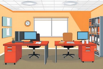 interior of a room silhouette vector art illustration open and lighting white modern office panoramic vision. front view. flat vector art illustration