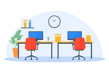 interior of a room silhouette vector art illustration open and lighting white modern office panoramic vision. front view. flat vector art illustration