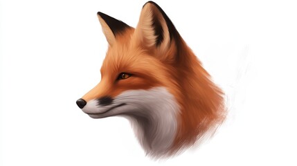 Obraz premium A beautifully rendered profile of a fox, showcasing its vibrant orange fur and sharp features against a white background.