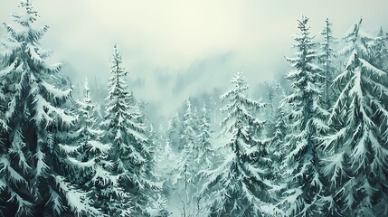 Fototapeta premium Serene Winter Forest Landscape with Snow-Covered Pine Trees