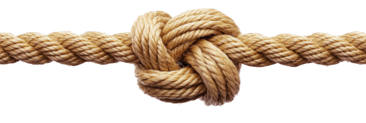 close-up of a tightly woven rope knot. isolated on a transparent background