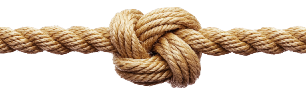 close-up of a tightly woven rope knot. isolated on a transparent background