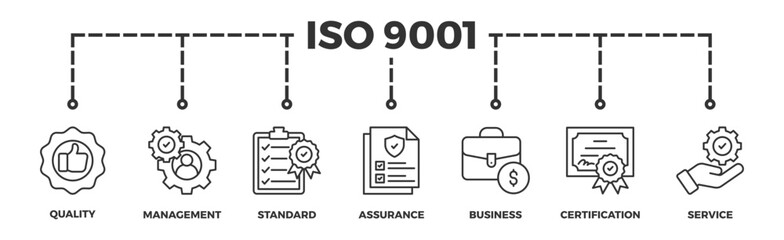 ISO 9001 banner web icon vector illustration concept with icon of quality, management, standard, assurance, business, certification and service