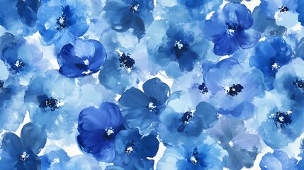 Deeply Blue Floral Illustration Watercolor Style Artwork. AI Generated