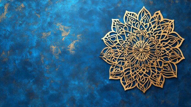 luxury golden mandala for Indian wedding invitation card template design Islamic Arabic gold mandala ornament blue background, Design for invitation, wedding card, Diwali, decoration.