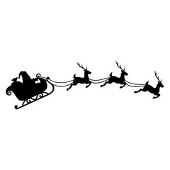 Santa Claus is on a sleigh being pulled by 3 reindeer silhouette illustration © AnotaiSi