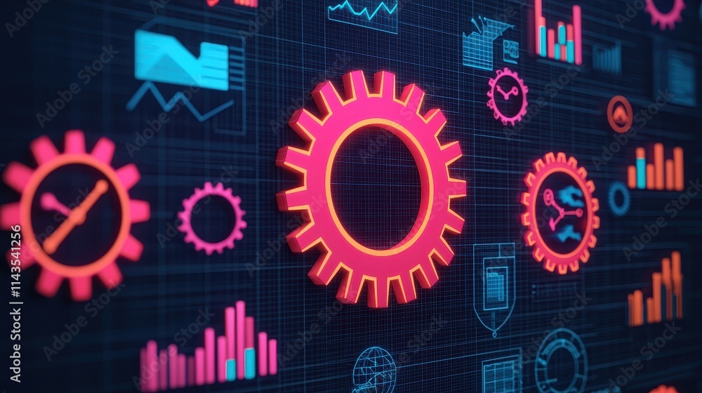 Poster modern digital technology background with gears and graphs