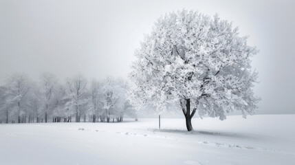 Black and white snowy landscape, a minimalistic winter scene with striking contrasts