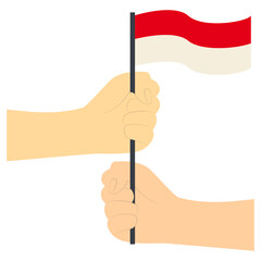 Hand Holding Indonesian Flag. Vector Illustration in Flat Design
