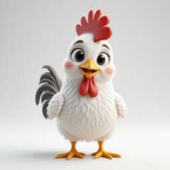 Fototapeta premium Cute 3D chicken with a friendly expression. Isolated on white background. Suitable for children's themes, farm, and animal-related projects. 