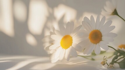 Obraz premium Glowing daisies gently basking in soft light photo close-up. AI Generated