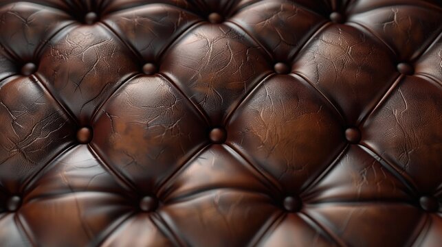 Luxurious brown leather Chesterfield style sofa upholstery texture with classic tufted button capitone pattern  Vintage elegant and sophisticated interior design background or wallpaper
