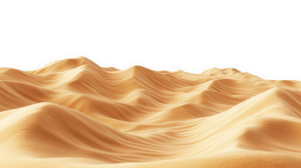 a panoramic view of a desert landscape with rolling sand dunes and a clear blue sky the sand is a soft. warm brown color and the dunes are gently sloping