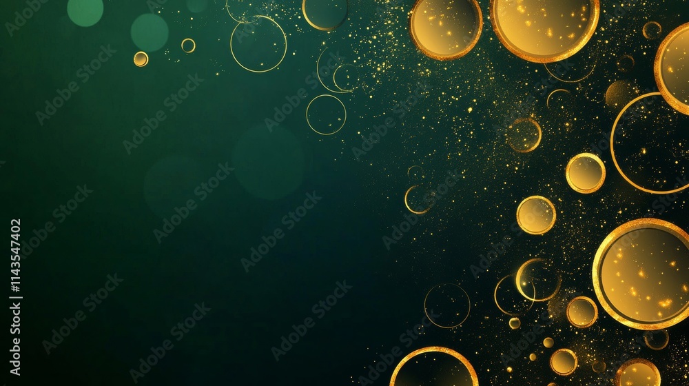 Aufkleber abstract circle glowing gold lines on dark green background with lighting effect and sparkle with co