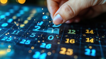 Obraz premium A hand reveals a date on a digital calendar, symbolizing planning or countdown.
