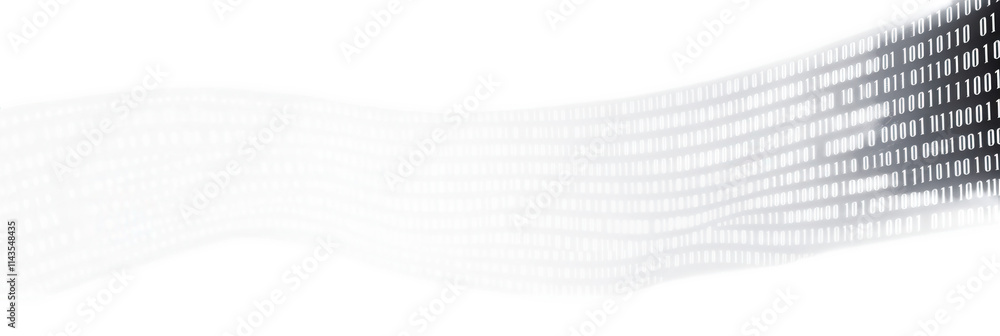 Poster abstract digital background with binary code flowing through a white space