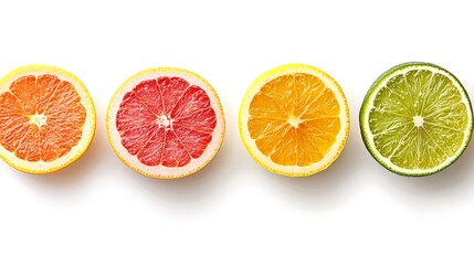 Vivid sliced citrus fruits closeup photo on bright background mockup. AI Generated