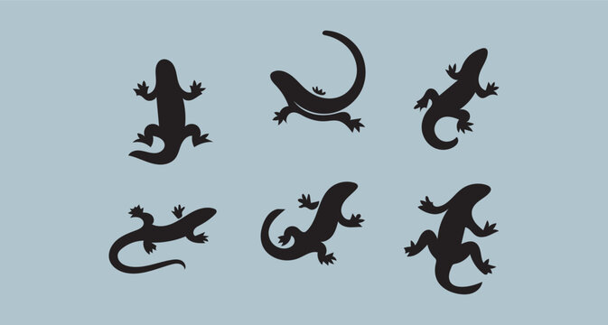 lizard silhouette icon vector set for logo.