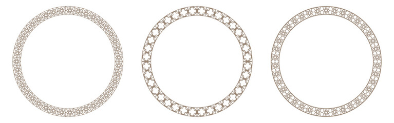 Round ornamental frames, Luxury frames, Arabic, Oriental, Asian styles. Circular badge for your design wedding cards, anniversary, award, Sandblasting, ceramic, embroidery isolated on white background