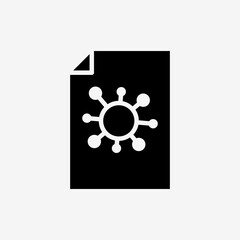 Icon Solid Black Paper file document with virus. Technology and system concept,  Glyph style.