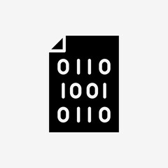 Icon Solid Black Paper file document with binary code. Technology and system concept,  Glyph style.