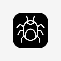 Icon Solid Black Bug malware button. Technology and system concept,  Glyph style.
