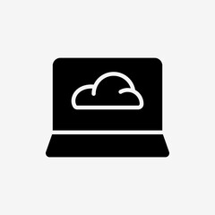 Icon Solid Black Cloud system and Laptop computer. Technology and system concept,  Glyph style.