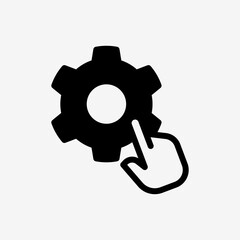 Icon Hand click setting gear button. Technology and system concept,  Semi Solid style.